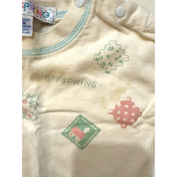 Vintage Offspring Baby Shirt 12M Hong Kong 100% Cotton Snap Pastel Print Top - Picture 3 of 4